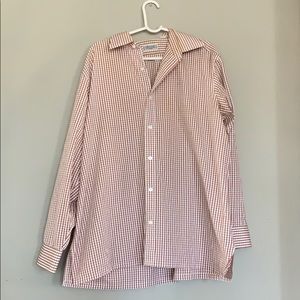 Charvet Orange And White Plaid Button Down